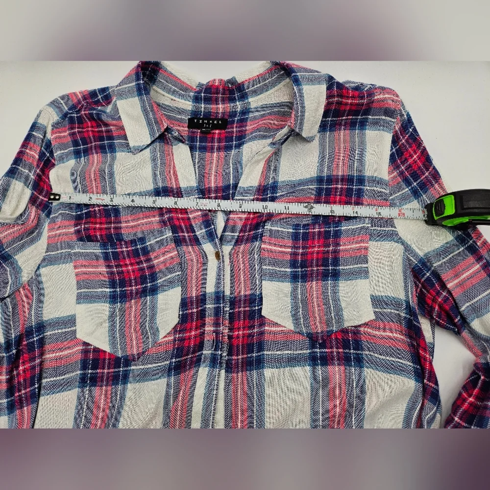 Tinsel Women’s Large Pink Blue Plaid Long Sleeve Button Down Shirt 100% Rayon - Picture 10 of 16